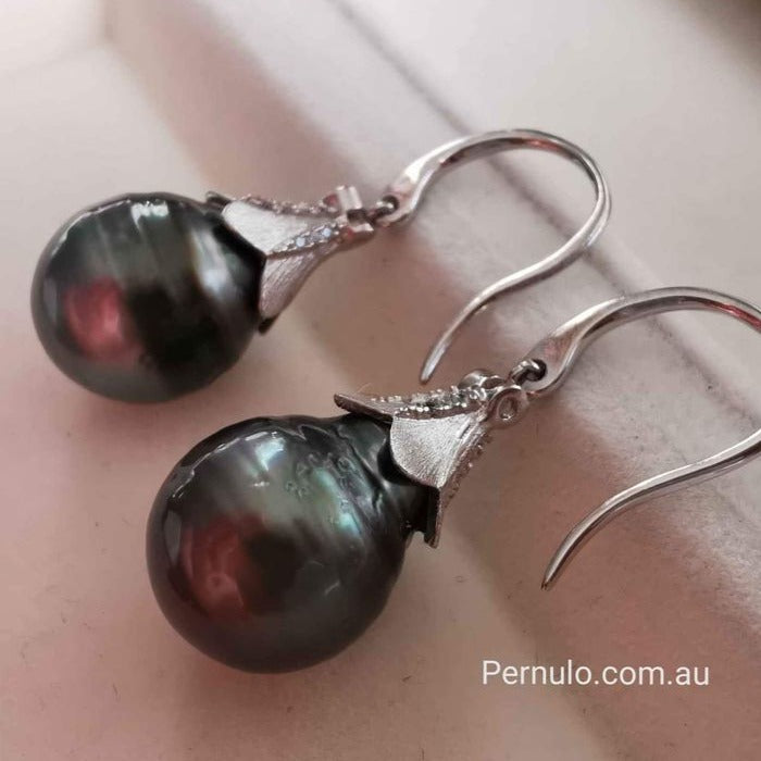 11mm genuine tahitian south sea pearls classic dangling earrings