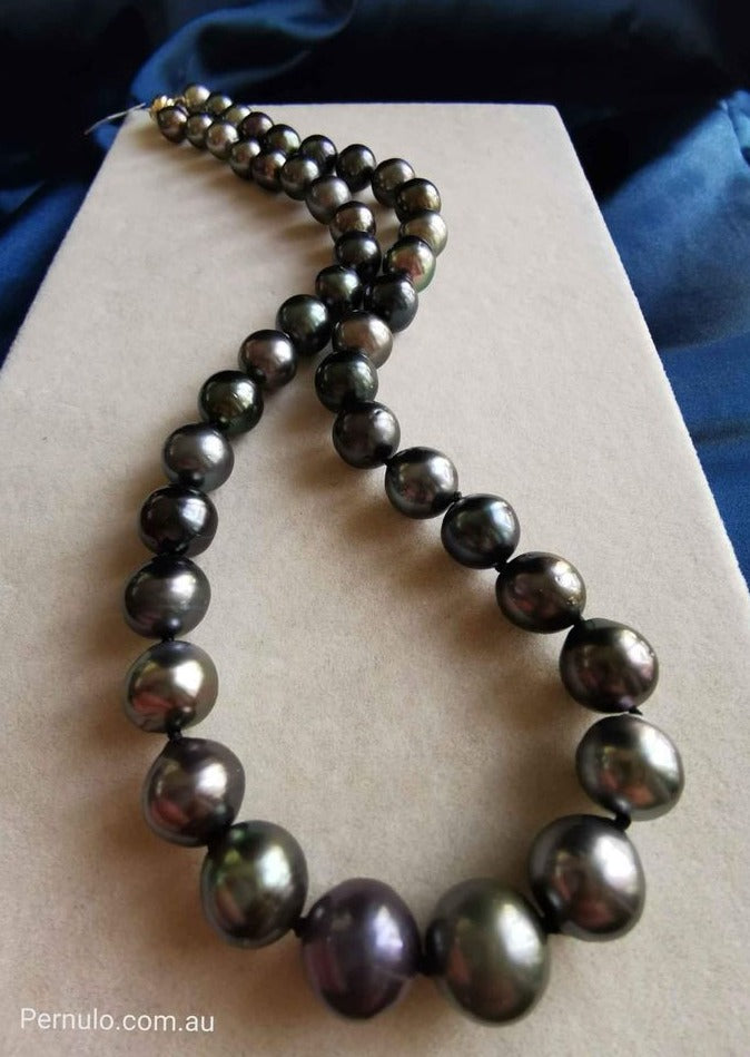 8.2-11.6mm Genuine Tahitian south sea pearls necklace 14k gold