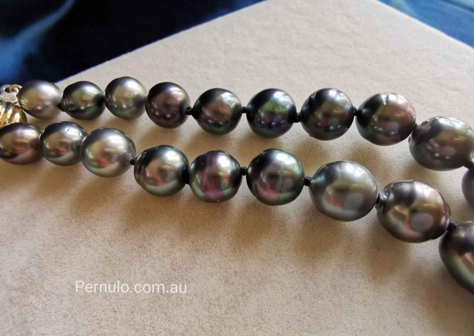 8.2-11.6mm Genuine Tahitian south sea pearls necklace 14k gold