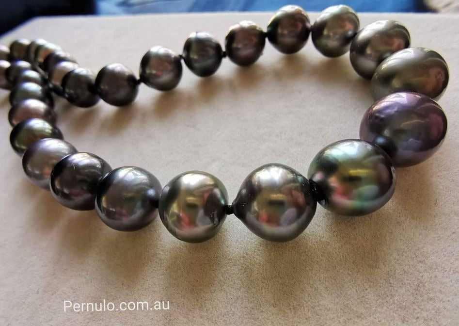 8.2-11.6mm Genuine Tahitian south sea pearls necklace 14k gold