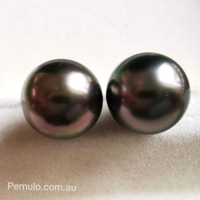 10.4mm Genuine tahitian south sea pearls classic earrings 14k gold