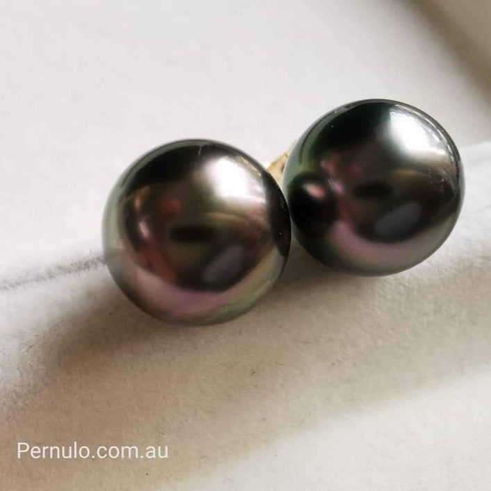 10.4mm Genuine tahitian south sea pearls classic earrings 14k gold