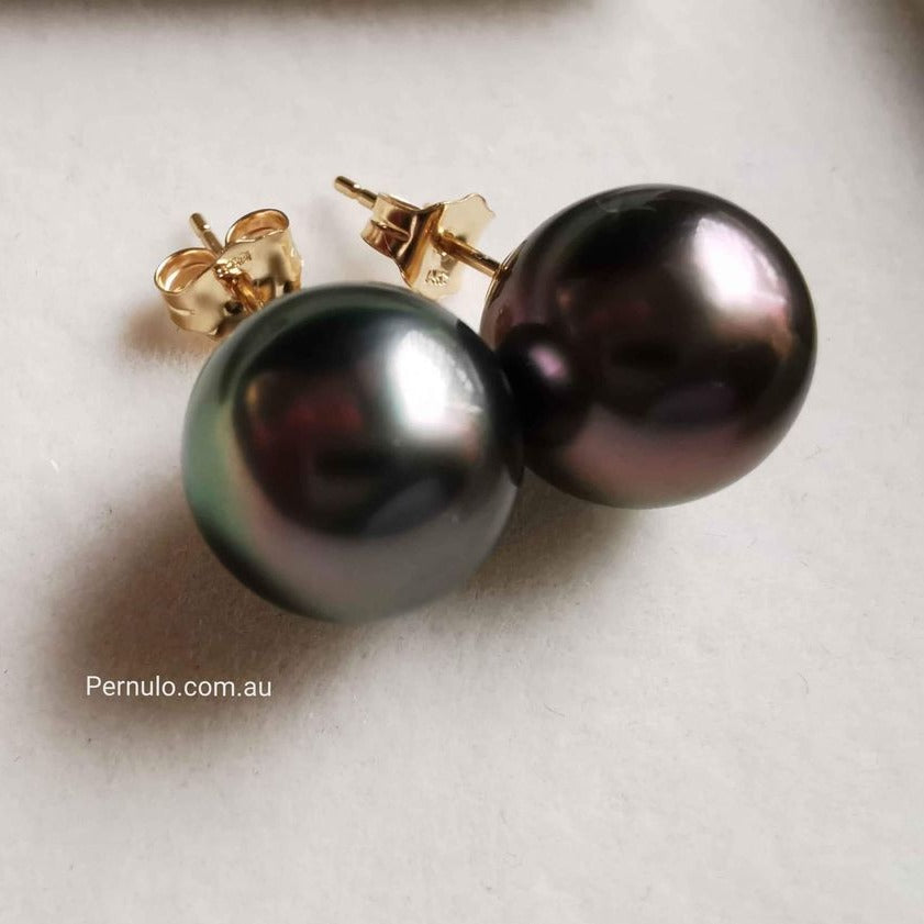 10.4mm Genuine tahitian south sea pearls classic earrings 14k gold