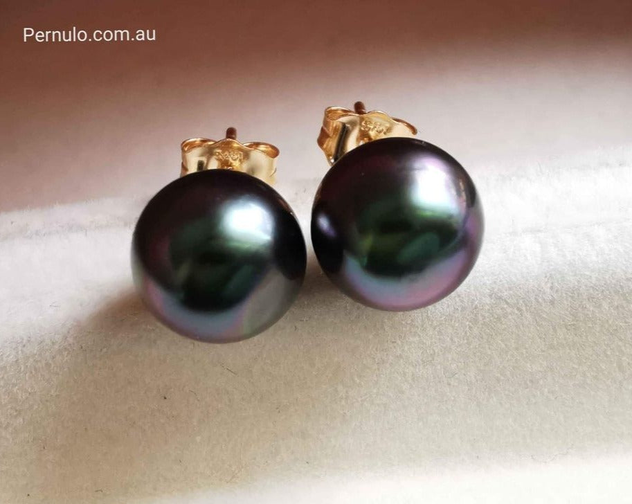7.9mm Genuine Tahitian south sea pearl AAA 14k gold classic earrings
