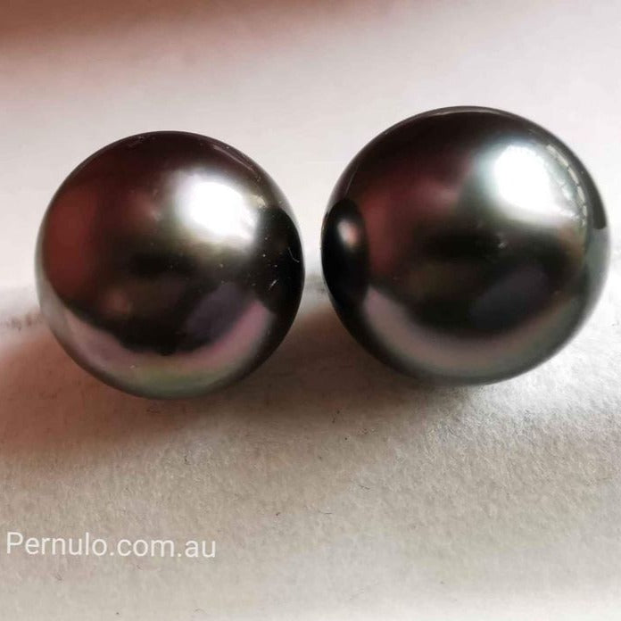 10.4mm Genuine tahitian south sea pearls classic earrings 14k gold