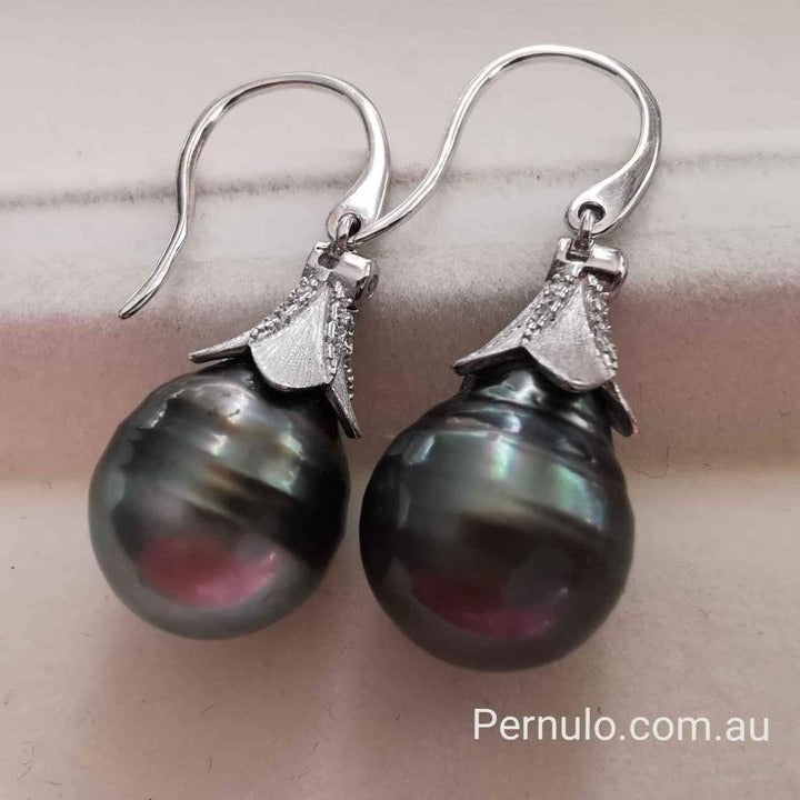 11mm genuine tahitian south sea pearls classic dangling earrings