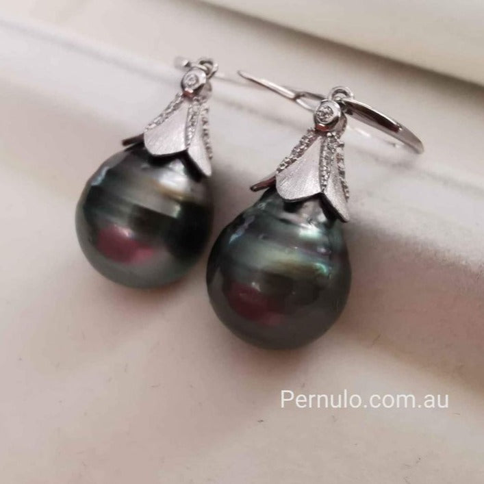 11mm genuine tahitian south sea pearls classic dangling earrings