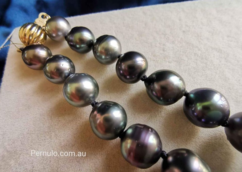 8.2-11.6mm Genuine Tahitian south sea pearls necklace 14k gold