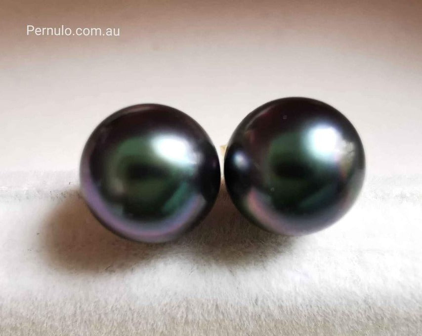 7.9mm Genuine Tahitian south sea pearl AAA 14k gold classic earrings