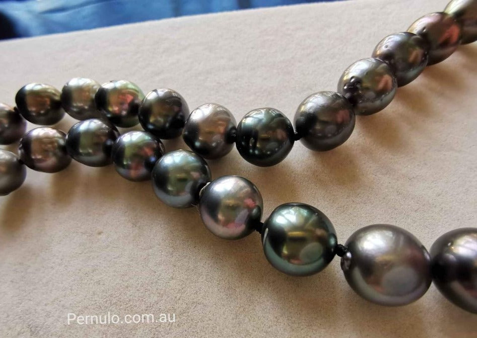 8.2-11.6mm Genuine Tahitian south sea pearls necklace 14k gold