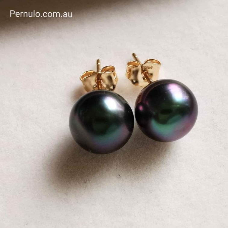7.9mm Genuine Tahitian south sea pearl AAA 14k gold classic earrings