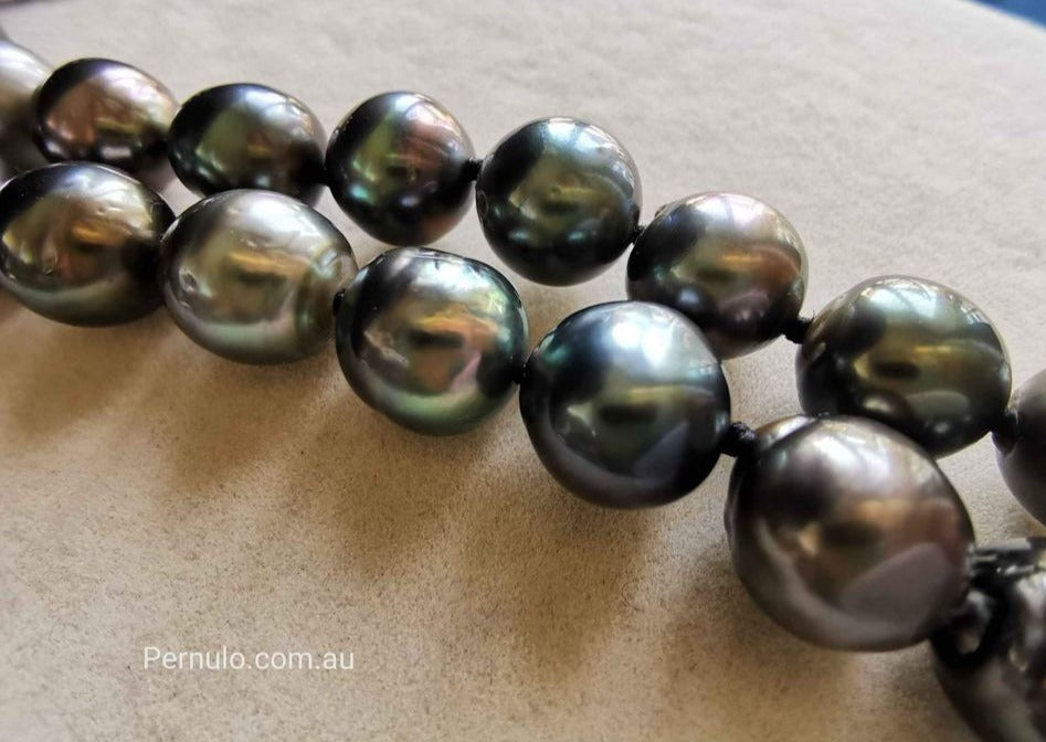 8.2-11.6mm Genuine Tahitian south sea pearls necklace 14k gold