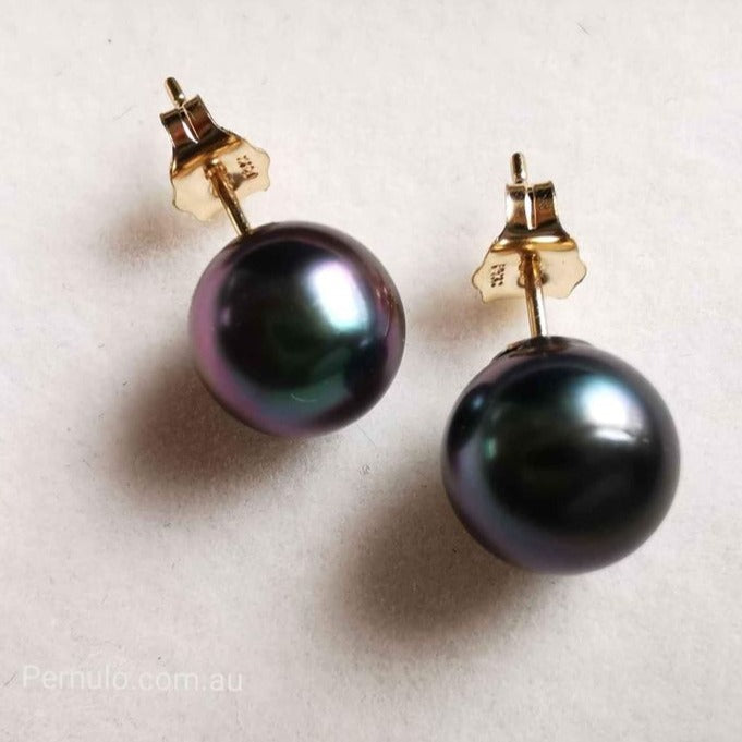 7.9mm Genuine Tahitian south sea pearl AAA 14k gold classic earrings