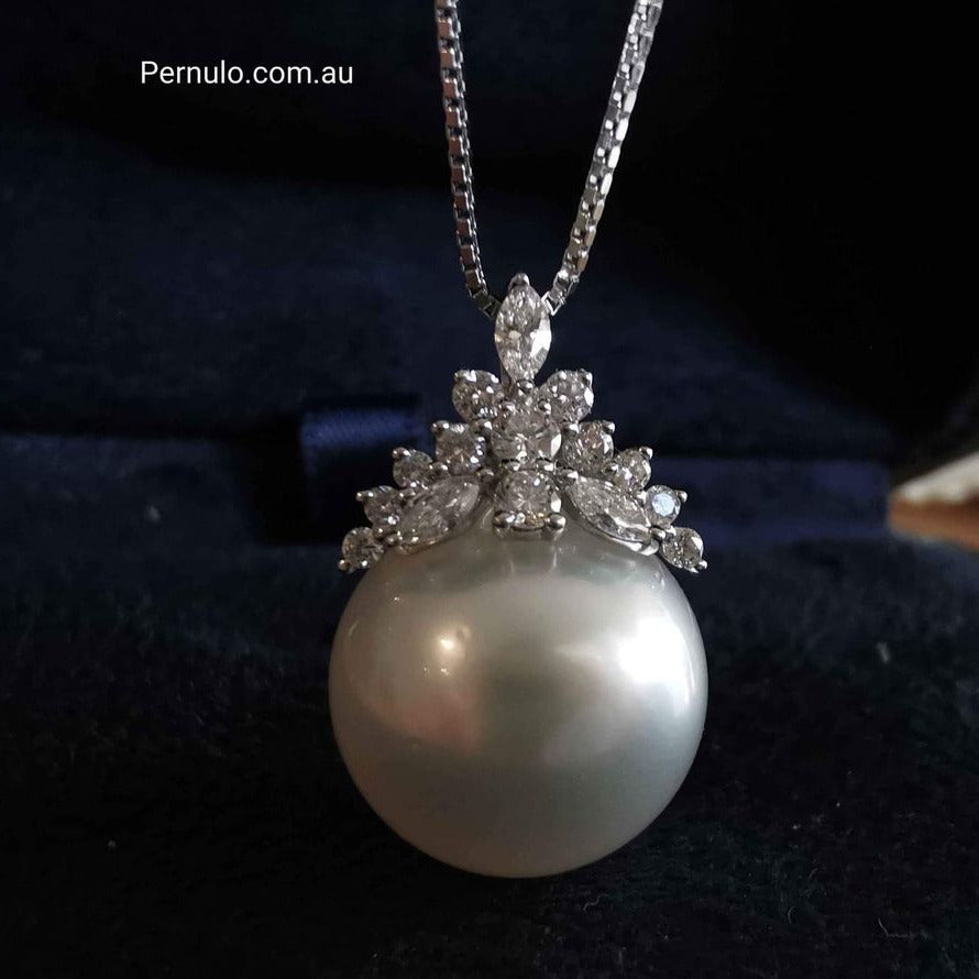 12.2mm Genuine south sea white pearl 18k white gold diamond pendant