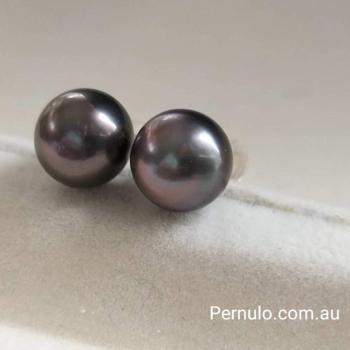 8.3mm Genuine tahitian south sea pearls classic earrings studs 18k