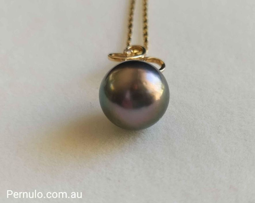 'The purple peacock' pendant 18k gold genuine Tahitian south sea pearl 11.9mm AAA