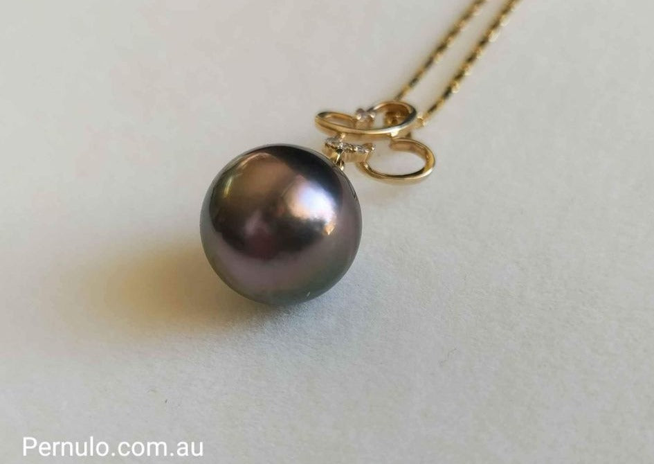'The purple peacock' pendant 18k gold genuine Tahitian south sea pearl 11.9mm AAA