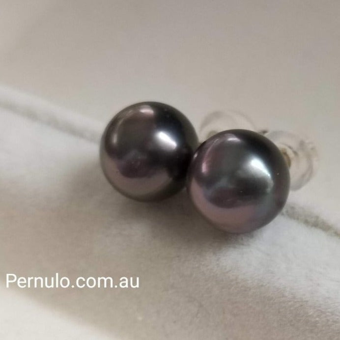 8.3mm Genuine tahitian south sea pearls classic earrings studs 18k