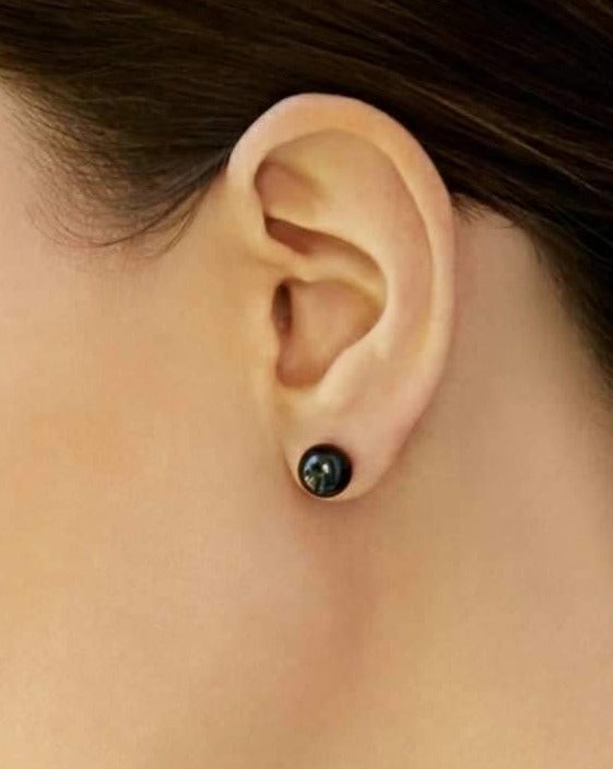 7.6mm Genuine tahitian south sea round pearls classic earrings studs 18k rose gold