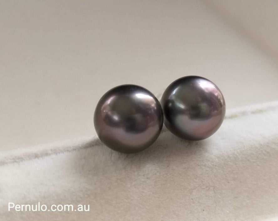 8.3mm Genuine tahitian south sea pearls classic earrings studs 18k