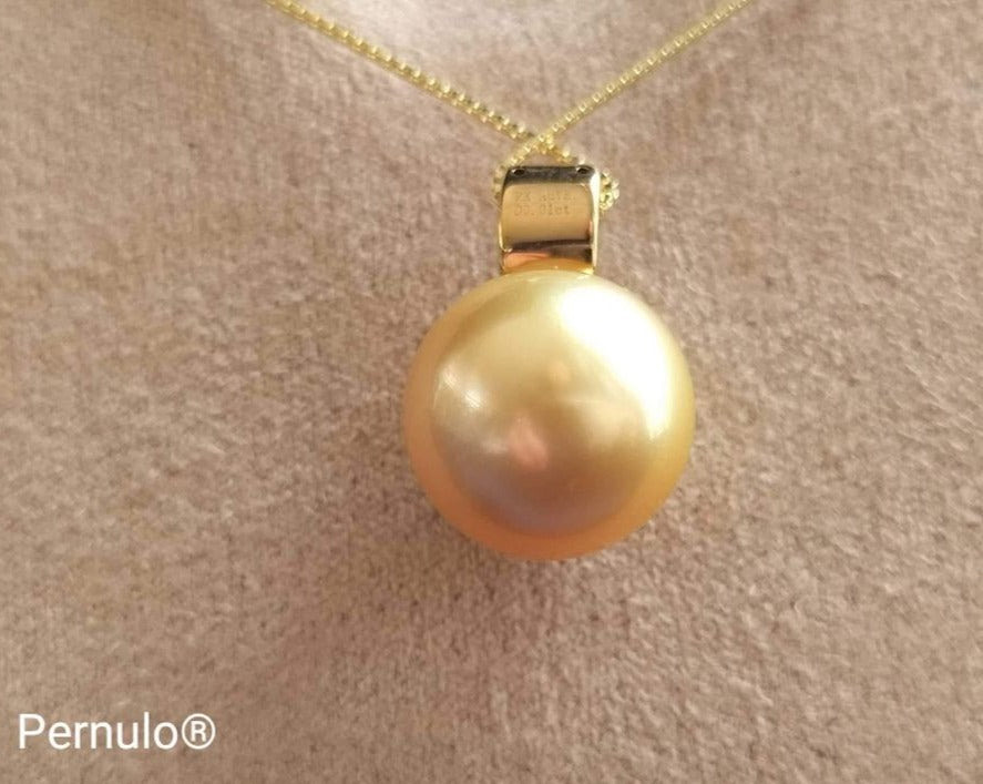 Classic 18k gold diamond pendant genuine golden south sea pearl 12.1mm AAA+