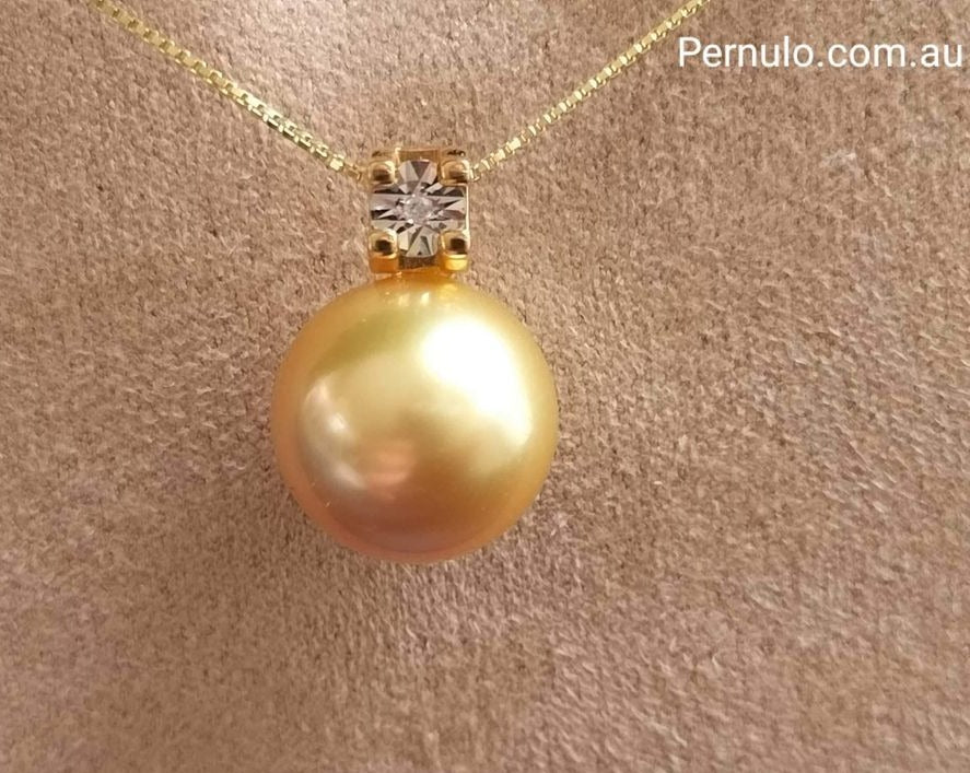 Classic 18k gold diamond pendant genuine golden south sea pearl 12.1mm AAA+