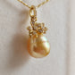 'Golden gourd' Pendant genuine golden south sea pearl 11.5mm vermeil/silver