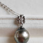 11.7mm Genuine Tahitian sea pearl flower pendant silver