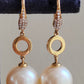 'Dry roses' 18k gold diamond earrings genuine south sea white pearls 11.5mm