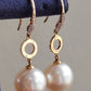 'Dry roses' 18k gold diamond earrings genuine south sea white pearls 11.5mm
