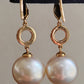 'Dry roses' 18k gold diamond earrings genuine south sea white pearls 11.5mm