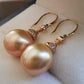 14K gold 10.1mm genuine south sea golden pearls earrings