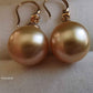 14K gold 10.1mm genuine south sea golden pearls earrings