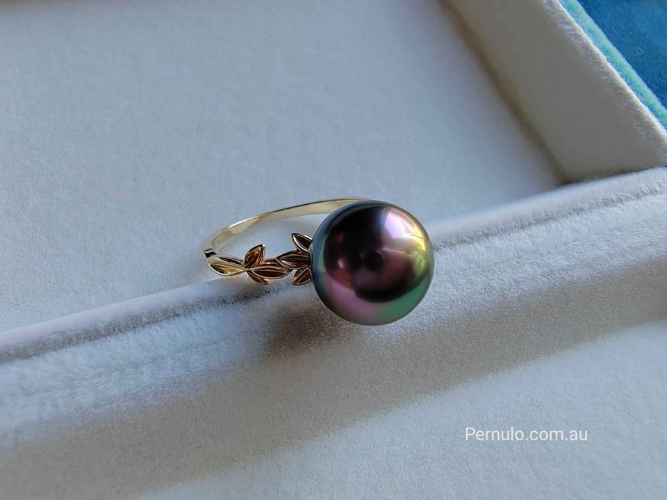 'Rosée' ring 14k gold genuine tahitian south sea pearl 10.5mm size P