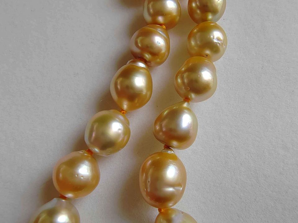 9.5-12.4mm Genuine Golden South Sea Baroque Pearls necklace 14k gold