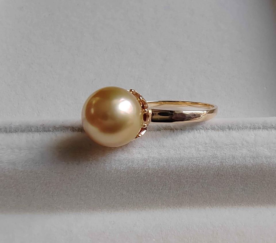 9.7mm Genuine golden south sea pearl classic 14k gold size M1/2