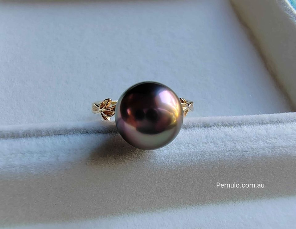 'Rosée' ring 14k gold genuine tahitian south sea pearl 10.5mm size P