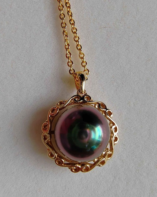 'The eye of Phoneix' 18k gold pendant genuine tahitian south sea pearl 11.5mm