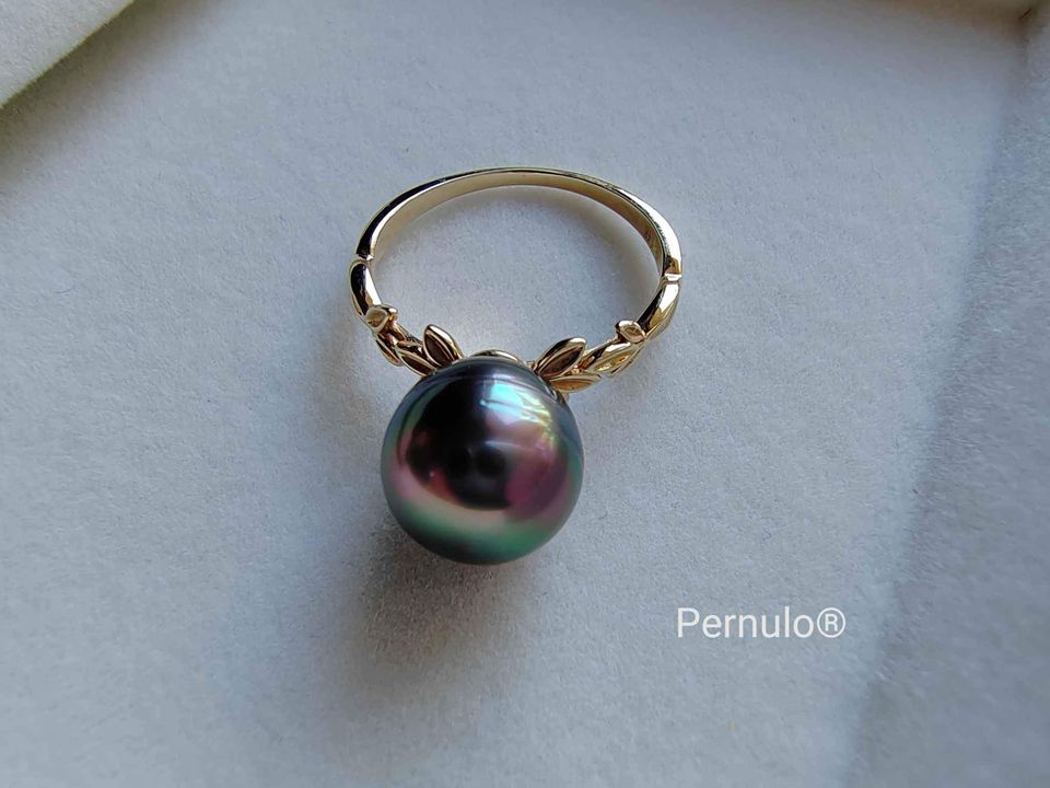 'Rosée' ring 14k gold genuine tahitian south sea pearl 10.5mm size P