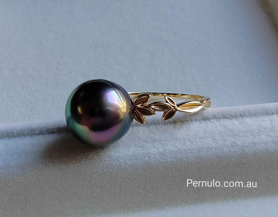 'Rosée' ring 14k gold genuine tahitian south sea pearl 10.5mm size P