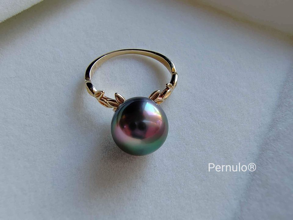 'Rosée' ring 14k gold genuine tahitian south sea pearl 10.5mm size P