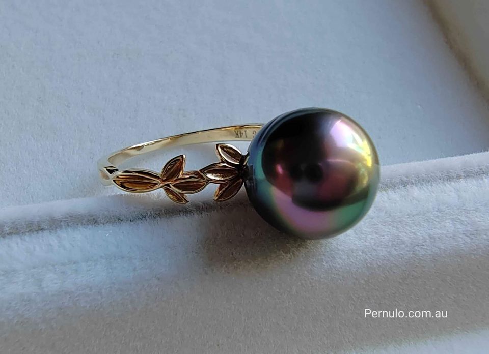 'Rosée' ring 14k gold genuine tahitian south sea pearl 10.5mm size P