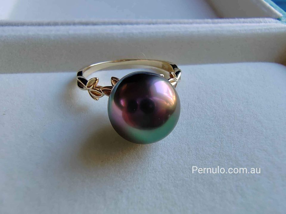 'Rosée' ring 14k gold genuine tahitian south sea pearl 10.5mm size P