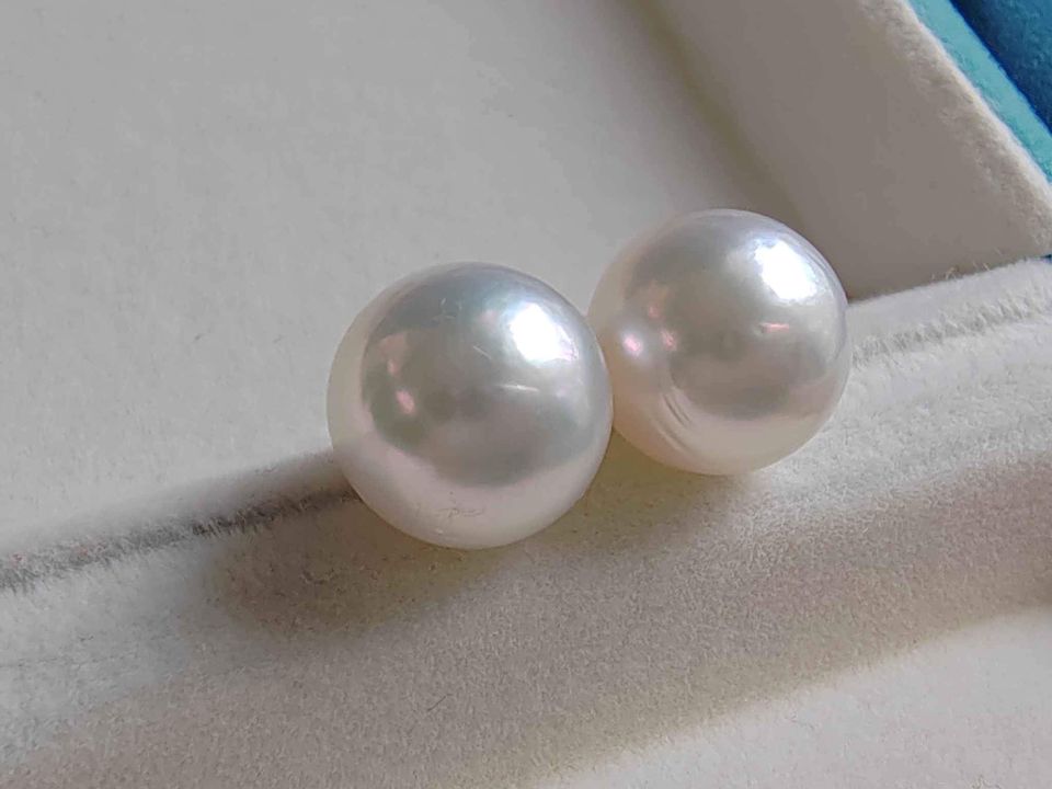 11. 2mm Genuine south sea white pearls classic 14k gold earrings studs