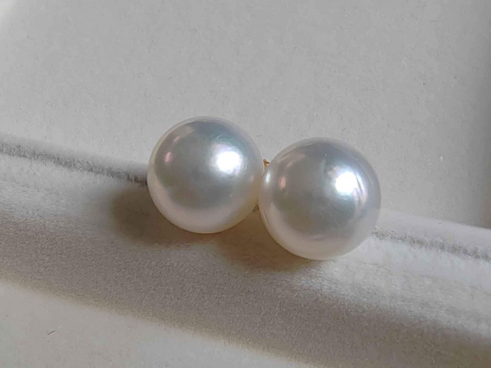 11. 2mm Genuine south sea white pearls classic 14k gold earrings studs