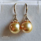 'Fireworks' 18k gold diamond earrings genuine golden south sea pearls 12.4mm AAAA