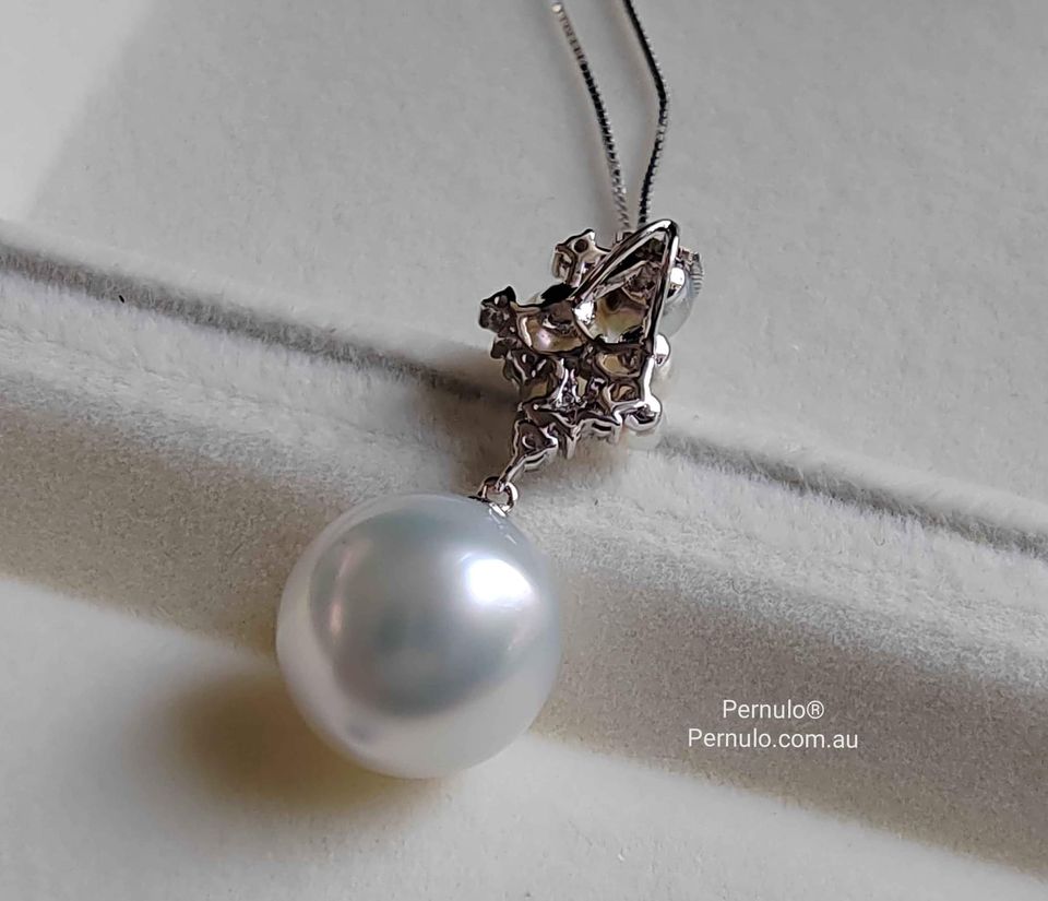 'Balloons' 18k white gold pendant genuine south sea white and akoya pearls