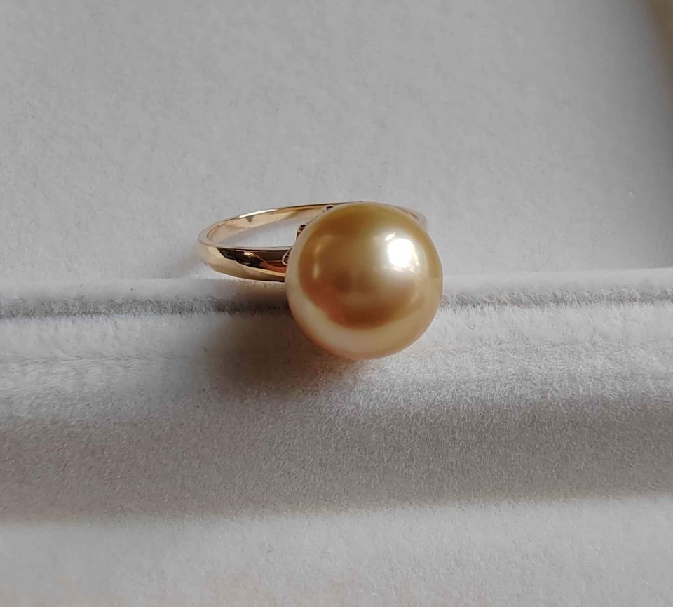 9.7mm Genuine golden south sea pearl classic 14k gold size M1/2