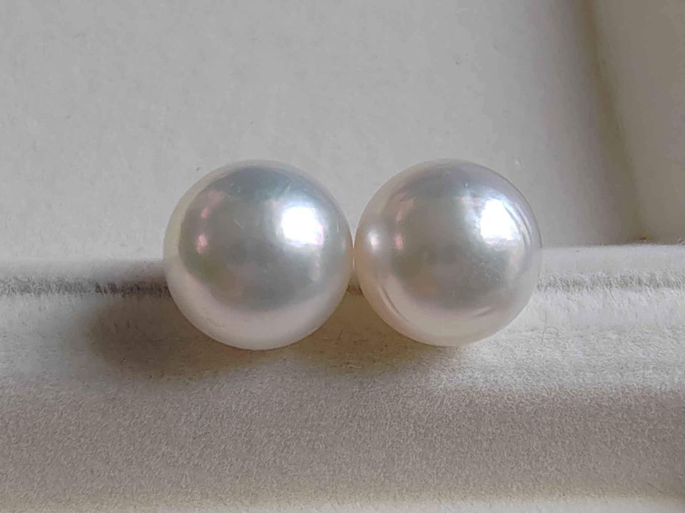 11. 2mm Genuine south sea white pearls classic 14k gold earrings studs