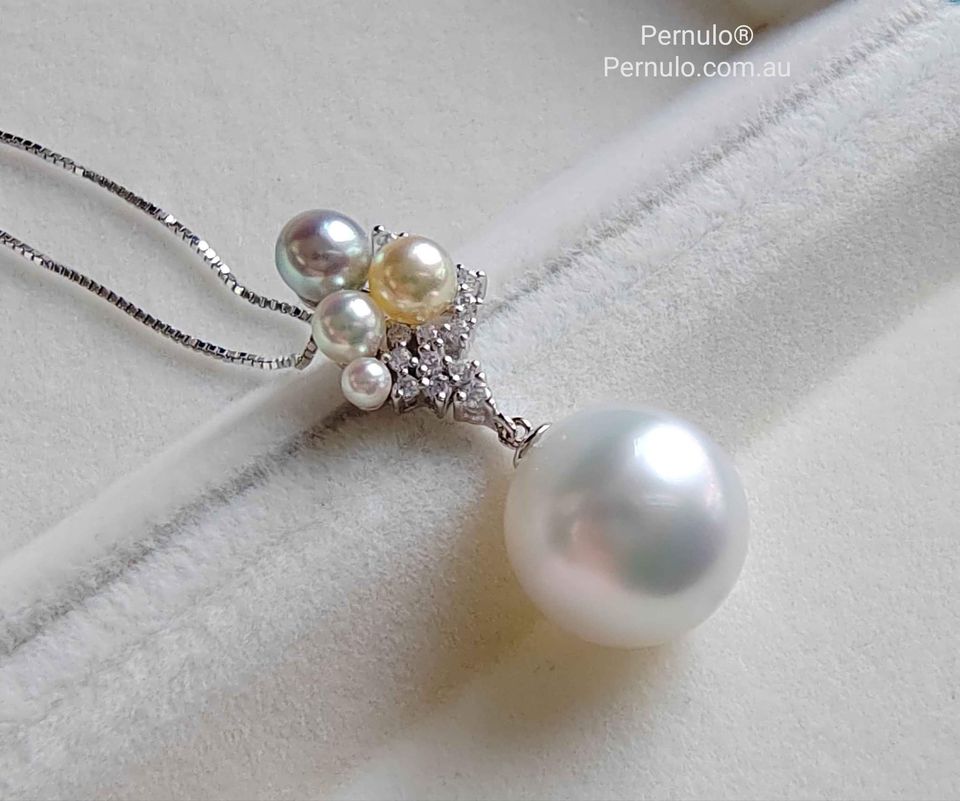 'Balloons' 18k white gold pendant genuine south sea white and akoya pearls